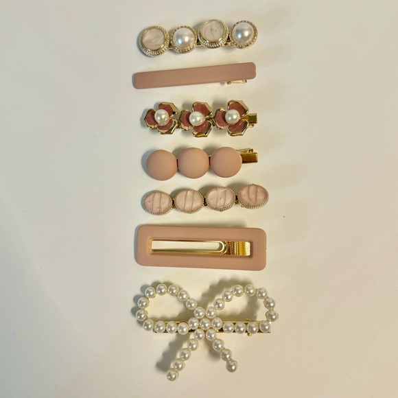 Accessories - 7pc Set Hair Clips Blush Pinks n’ Bow